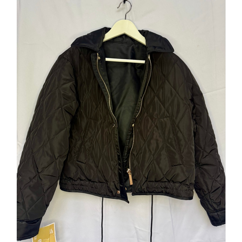 NWT MICHAEL KORS Women’s Reversible Bomber Jacket Black Small Quilted Zip Front - Picture 7 of 13